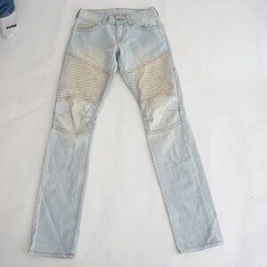 True Religion World Tour Section Moto Light Wash Skinny Blue Denim Jeans 28